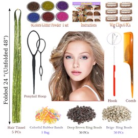 CelineBella Green Hair Tinsel Fairy Hair Extensions Kit Sparkling Shiny Highlights Glitter Fresh Green Tinsel Hair Extensions for Women Girls Children