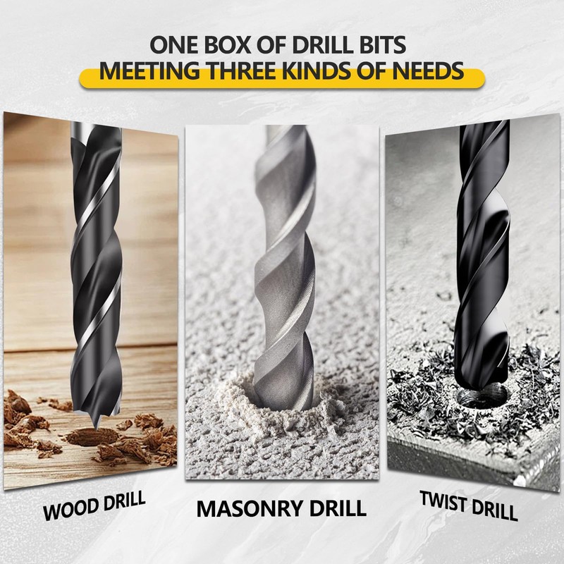 Drill Bit Set for Drill Drivers,HSS Steel,Carbon Steel,Alloy Drill Bits-5/64