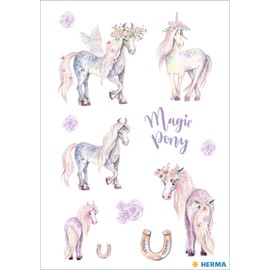 HERMA 15678 Stickers Horses Unicorn Glitter Small, Pack of 24, Animal Stickers with Pony Horseshoe Motif, Children's Labels for Photo Album, Diary, Poetry Album, Scrapbooking, Birthday Decoration, DIY