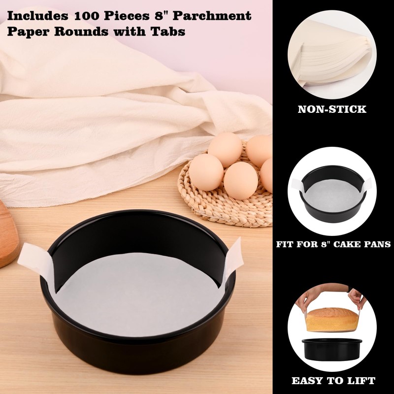 HUAKENER 8 Inch Cake Pan - Set of 3 Round