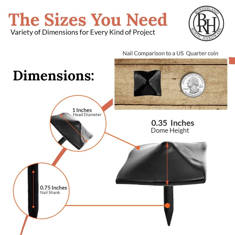 Borderland Rustic Hardware 100 Pack Square Pyramid Door Clavos Decorative