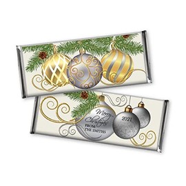 Christmas Candy Bar Wrappers for Chocolate Bar Favors - Gold and Silver Ornaments - Holiday Party Favors for School-Office-Teacher Gift-Stocking Stuffer (Set of12) *Chocolate Not Included*