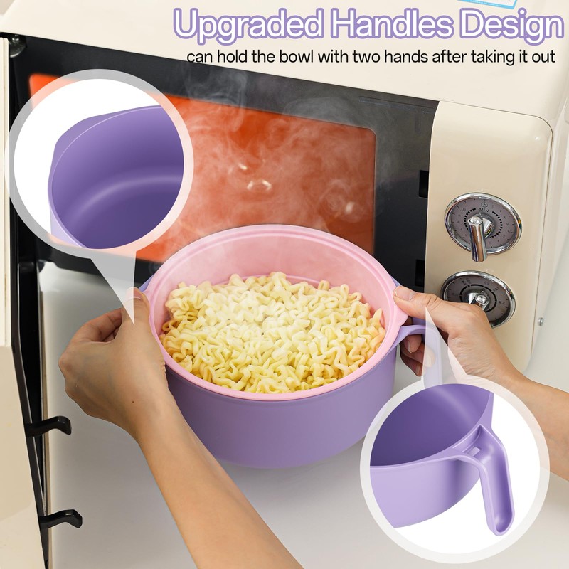 Large Ramen Bowl Set, Microwave Noodle Pasta Cooker with Lid