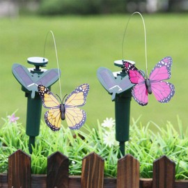 LWINGFLYER 2pcs Solar/Battery Powered Flying Wobble Fluttering Butterfly for Garden Yard Plants Flowers Patio Landscape Outside Ornament Decor Color Random