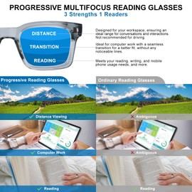OuShiun Photochromic Progressive Multifocal Reading Glasses for Men Women Transition Multifocus Readers No Line Computer Eyeglasses（Grey +3.5