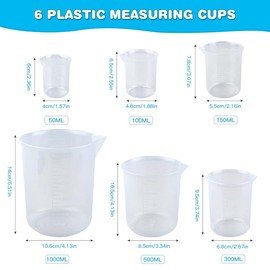 BATINO 18Pcs Measuring Cups with Spoons and Droppers Set, Heat Resistant Measuring Jugs Set Plastic Jug Beakers Labs Graduated Beakers Mixing Cups Liquid Baking Cooking Measure Tool