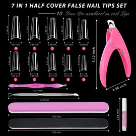 Clear Coffin Nail Tips Set, MORGLES 500pcs Long Nail Tips for Acrylic Nails Professional Half Cover Ballerina French Nail Tips Fake Nails Kit with Nail Glue, Clipper, Files, Cuticle Pusher and Fork