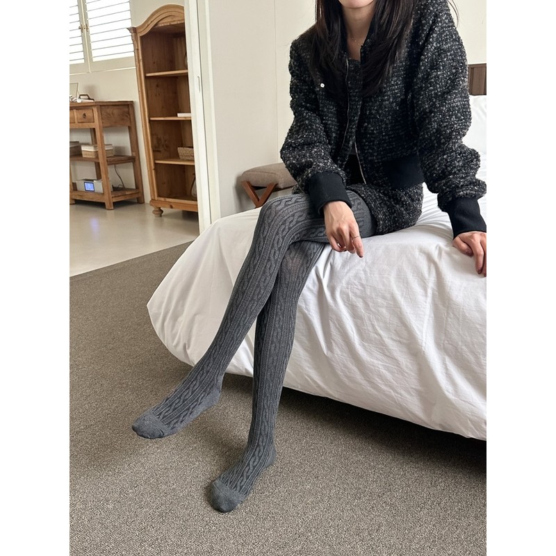 Women's knit stockings twisted cotton tights winter thermal knee socks
