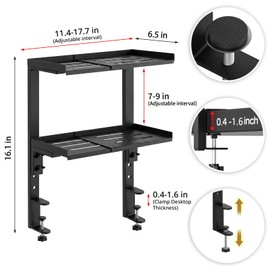 Expandable Clamp on Desk Shelf, Desktop Organizer with Headphone Holder