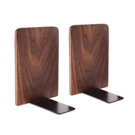 Heiqlay Wooden Bookends, Black Walnut Bookends Support for Shelves, 17 x 13 cm, Non-Slip Bookends Organiser Storage Holder for Home, Office, Library (Square)