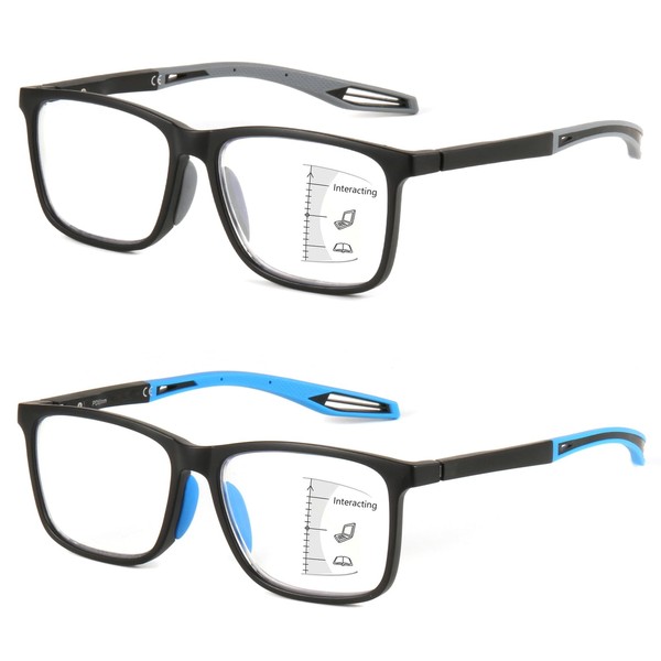 Missfive 2 Pack Mens Upgraded Unbreakable Multifocus Progressive Reading Glasses