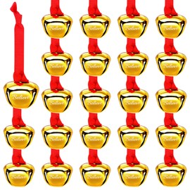 Sdfsdf 30 Pieces Believe Bell Ornament for Christmas Tree Sleigh Bell with Ribbon Xmas Party Home Decoration 1.5 inch (Gold)