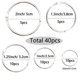 40pcs Binder Rings Assorted Sizes Loose Leaf Binder Ring for Loose-Leaf Book, Paper Cards, Key Rings (Assorted Size 40Pcs)