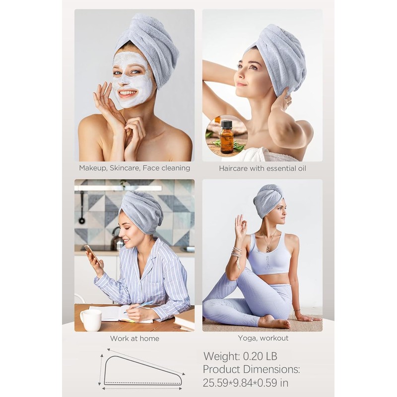 Hicober Microfiber Hair Towel, 3 Packs Hair Turbans for Wet