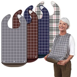 Bravace Bravace 4 Pack Adult Bibs for Eating Washable Reusable Waterproof Clothing Protector with Detachable Crumb Catcher, Bibs for Elderly Women and Men, Senior Citizen Feeding Bibs - Unisex