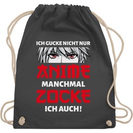 Shirtracer - Gym Bag Backpack - Anime Merch Manga Decoration - Ich gucke nicht nur Anime manchmal zocke ich auch Junge, 05 Dark Grey