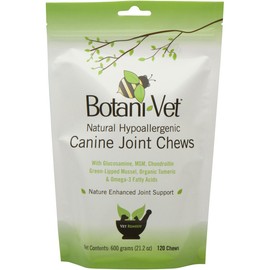 Glucosamine Natural Joint Chews for Dogs Hypoallergenic by BotaniVet - 120 Count - Extra Strength Hip Supplement - MSM. Chondroitin, Green-Lipped Mussel, Organic Tumeric, Omega-3s, VIT E, Made in USA
