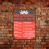 Mechanic Hourly Rate Funny Garage Sign Theme Retro style metal