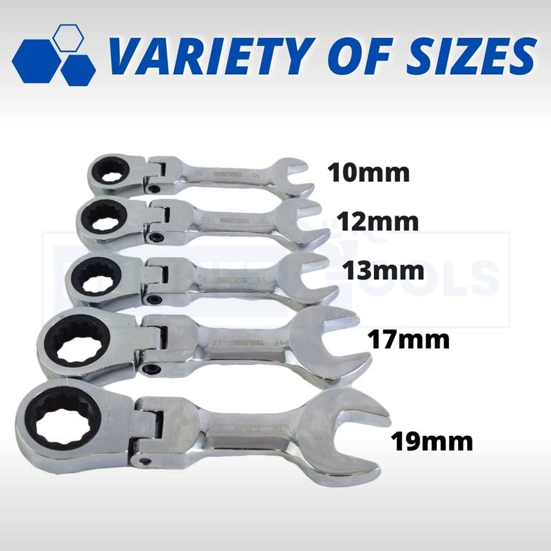 Dunnet Tools Flexi Ratchet Wrench Stubby Metric 5 Pieces Automotive