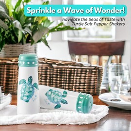Turtle Salt and Pepper Shakers - Coastal Ocean Nautical Decor, Teal Kitchen Accessories and Decor Turquoise Kitchen, Hawaiian Beach Salt Pepper Shakers Set Large, Cute Sea Turtle Labor Day Gifts