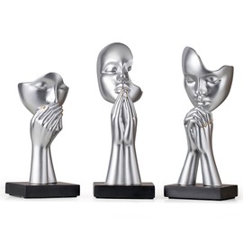 FJSPERM Silber Gebet Skulpturen Deko, Moderne Gebet des Friedens Figuren Dekor für Regal, 3 Pcs Abstrakte Kunst Skulptur Home Dekorationen für Wohnzimmer Schrank Bücherregal Couchtisch Deko