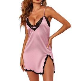 Ekouaer Women's Nightdresses Sleeveless Casual Nighties Satin Nightgown Women Pink L