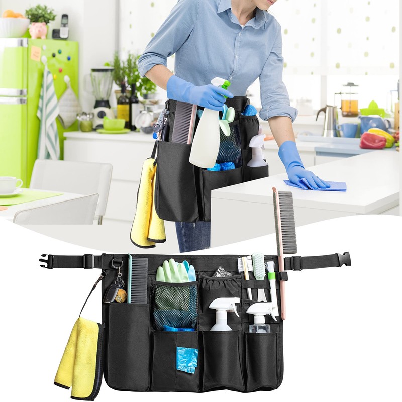 LoDrid Cleaning Apron for Housekeeping with 9 Pockets, Cleaning Bag