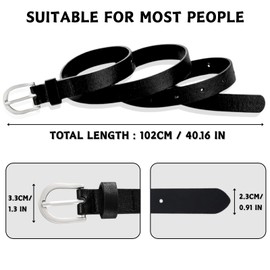 LUFFLOK PU Leather Belts, Belt for Women and Man, Adjustable Ladies Leather Belts Solid Pin Buckle, Fashion Leather Ladies Thin Waist Belt, Women's Accessories Skinny Belt for Jeans Pants (Black)