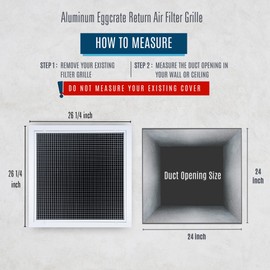 Fits 24x24 Duct Opening | Aluminum Eggcrate Return Air Filter Grille | Low Noise-High Air Flow, Rust Free Vent Cover for Sidewall&Ceiling | Rem. Door | White | Out. Dim: 26 1/4"W X 26 1/4"H