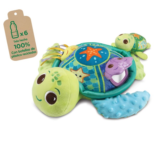 VTech - Eco Turtle and Your Baby, Plush Textures and Sensations, Fabric Made Recycled Bottles, Baby Toy +3 Months, Spanish Version