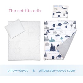 4 Piece Duvet Pillow Duvet Cover Pillowcase Baby 80x70 cm Bedding Set for Crib Bedside Crib or Travel Cot (Cars)