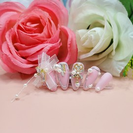 Bead Pearl Handmade Nail Tips✨ - Short Straight Coffin / 구슬진주 수제네일팁✨ - 숏일자형코핀