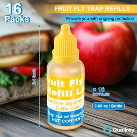 Qualirey Fruit Fly Trap for Indoor and Kitchen Use, 0.68 oz Each Bottle Fruit Fly Trap Refill Liquid, Ready to Use, Safe Near Food, Efficient Lure Refill Liquid, Yellow(16 Pack)