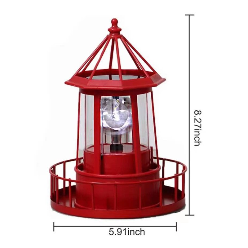LED Solar Powered Lighthouse, 360 Degree Rotating Lamp Courtyard Decoration