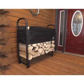 ShelterLogic 4' Adjustable Heavy Duty Outdoor Firewood Rack with Steel Frame Construction and Water-Resistant Cover