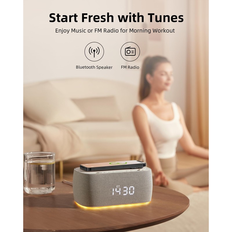 EZVALO Alarm Clock with Wireless Charger,Multifunctional Digital Clock Radio with