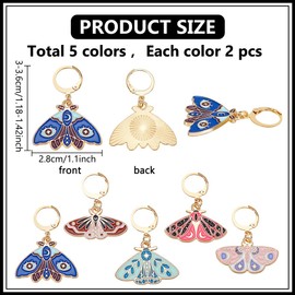 CRAFTYMELODY 10Pcs 5 Styles Butterfly Stitch Marker, Moth Locking Crochet Stitch Markers Alloy Enamel Charms Leverback Clasp Knitting Marker for Weaving Sewing DIY Crafts Jewelry Making