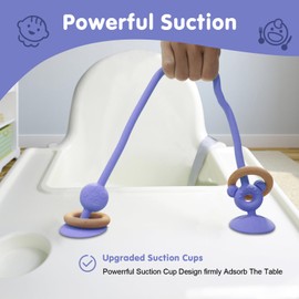 Saugnapf Spielzeug Baby,Purphy Silikon Hochstuhl Spielzeug mit Saugnapf mit Holzring, Baby Spielzeug ab 3 Monate Montessori Spielzeug Motorikspielzeug Baby BPA-Frei Beißspielzeug Baby (Gelb)