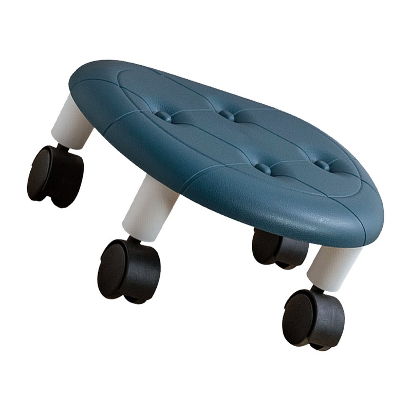 Round Low Rolling Stools Fuax Leather Universal Wheel Small Roller