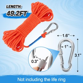 Water Floating Lifesaving Rope - Professional Throwing Rope Line, Pool Life Preserver Ring Rope, Durable Polypropylene Rope for Swimming Small Boating Kayak Inflatable Boat (Orange)
