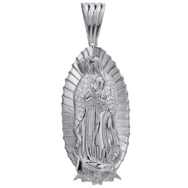 HarlemBling Solid 925 Sterling Silver - Men's Virgin Mary Pendant - Iced Nuestra Señora de Guadalupe