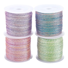 CABODYALS 4 Rolls 200M 0.4MM Glitter Embroidery Thread Colorful Shimmer Christmas Metallic String Polyester Tinsel Cord Rope Bulk with Spool for Sewing Making Crafts Beading Necklace Bracelet Diy