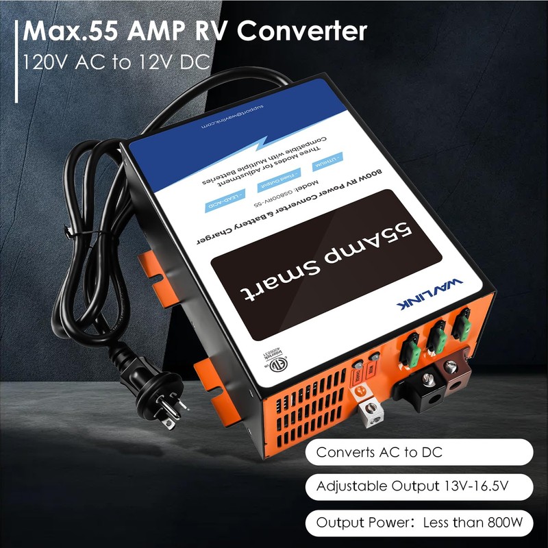 WAVLINK 55 Amp RV Power Converter, 120V AC to 12V