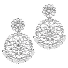 I Jewels 18k Rhodium Plated Indian Wedding Bollywood Chandbali Earrings Encased With Faux Kundans For Women/Girls (E2462ZW)