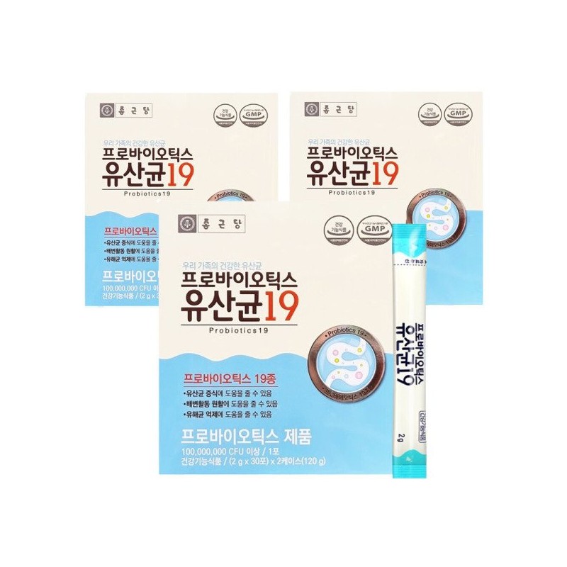 Jongkundang 종근당 프로바이오틱스 유산균19 60포 2통 4개월분 장건강 배변활동 프로바이오틱스