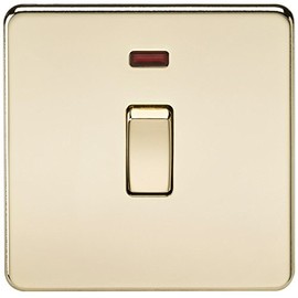Knightsbridge SF8341NPB Screwless 20 A 1-Gang DP Switch, Polished Brass with Neon