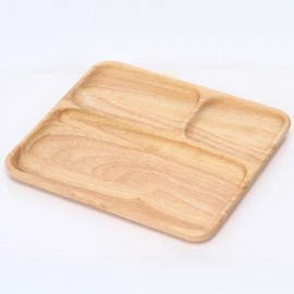 Fuji Boeki 24390 Rectangular Plate, 10.0 inches (25.5 cm), Natural Partitions, Natural Wood, Break-Resistant, Lightweight, Wooden Tableware