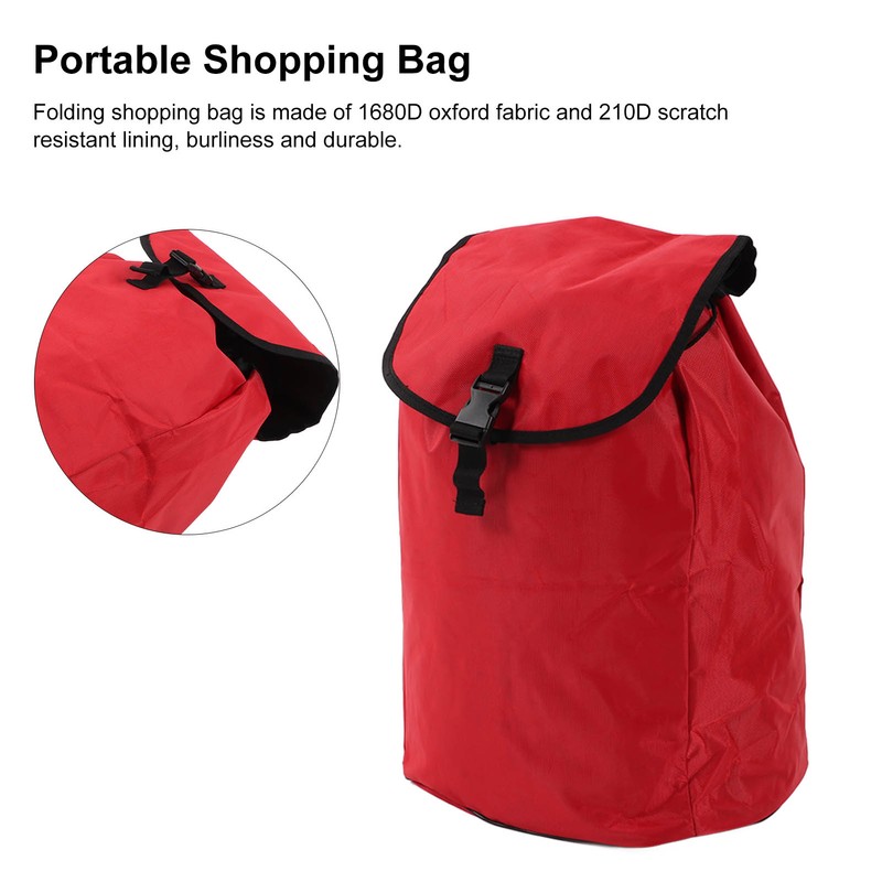 Red Folding Shopping Bag Waterproof Trolley Cart Handle Bag Reusable
