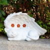 Solar Powered Angel Cat Memorial Sculpture, White Resin Sleeping Kitten
