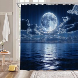 GCTNBJL Blue Oean Full Moon Shower Curtain for Bathroom,70x70(WxH) Inches